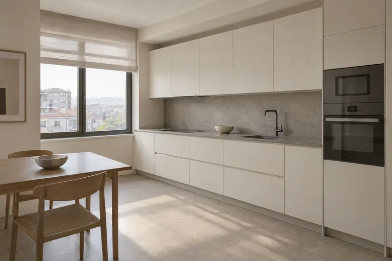 Minimalist tarzında bir mutfak. MoodBrief’te üretilmiş örnek görsel.