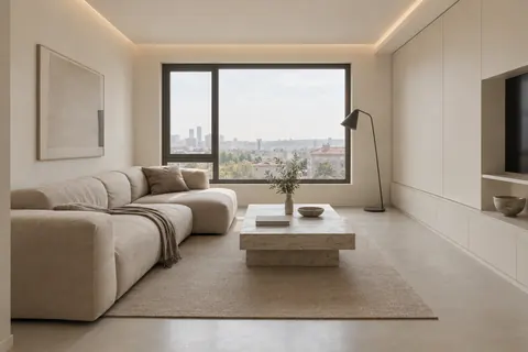 Minimalist tarzında bir salon. MoodBrief’te üretilmiş örnek görsel.